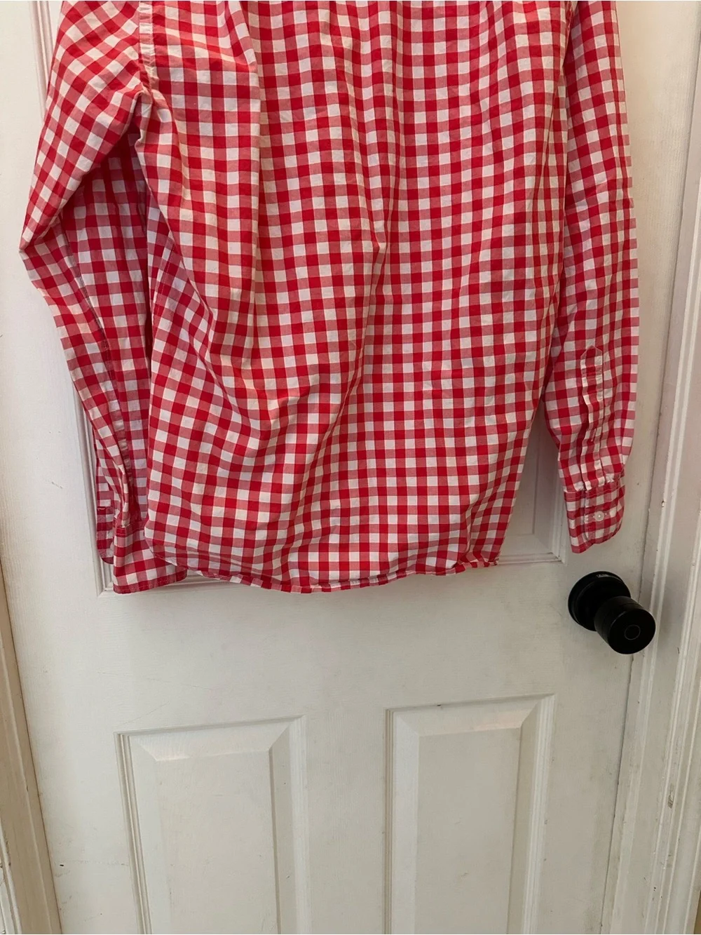 J. Crew Red and White Gingham Button-Down Shirt